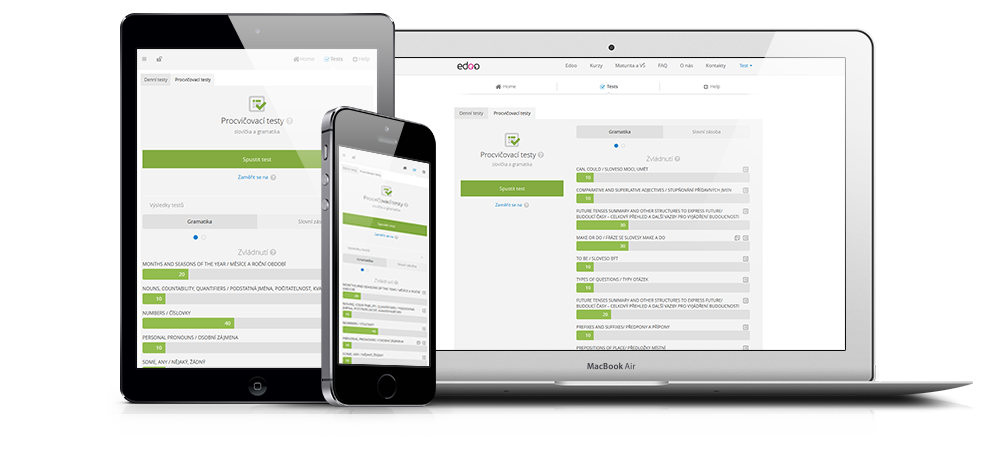 Ukázka z rozhraní systému pro procvičení anglické gramatiky a slovní zásoby.